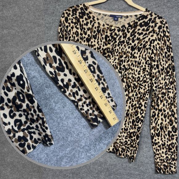 Animal Leopard Print Cardigan Sweater Long Sleeve L Lightweight Button Mob Wife - Picture 10 of 14